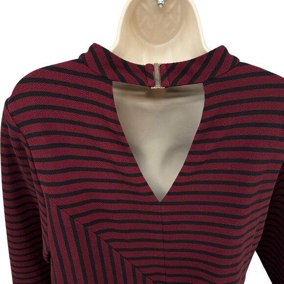 Hutch Anthropologie Knitwork Dress Burgundy Black Striped Long Sleeve Size L - Picture 2 of 15
